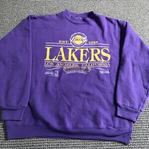 Los Angeles Lakers VINTAGE 1992 Pullover Crewneck Sweatshirt Large Purple EUC